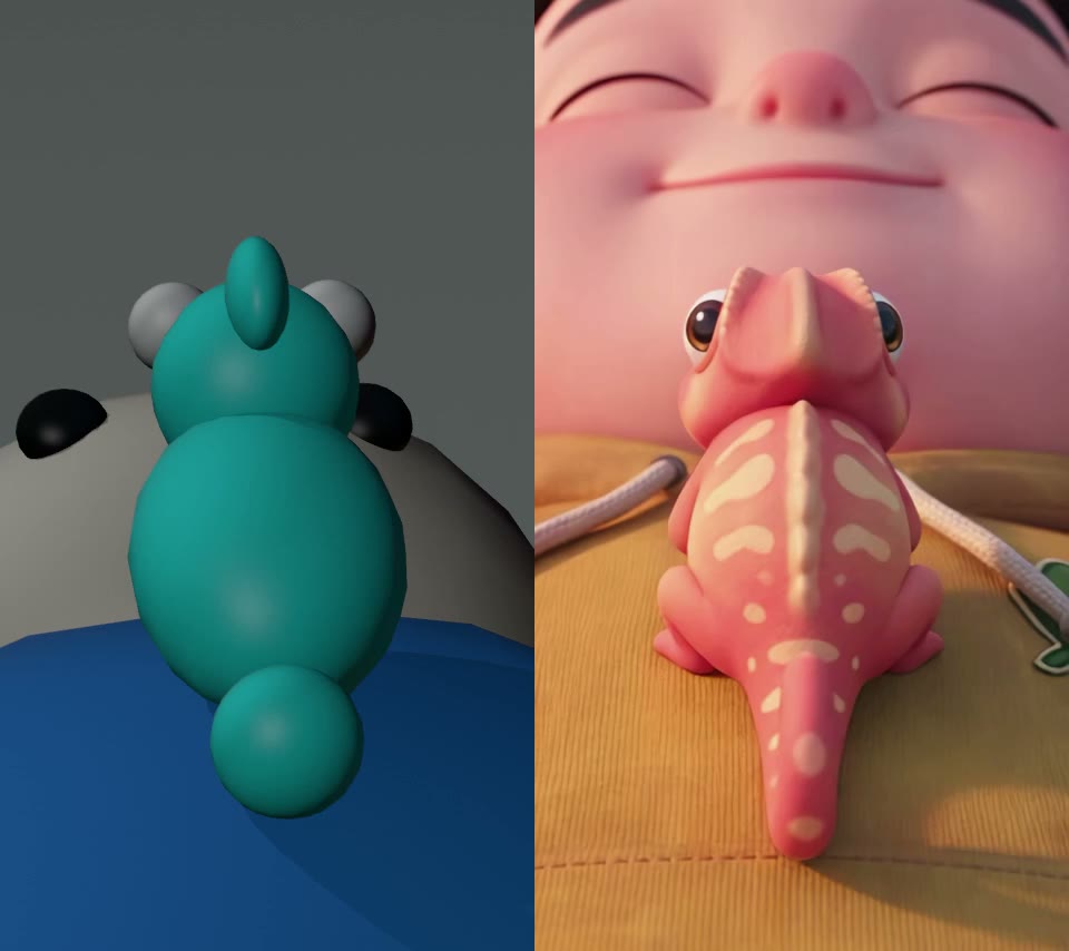 3D previz beside the finished frame