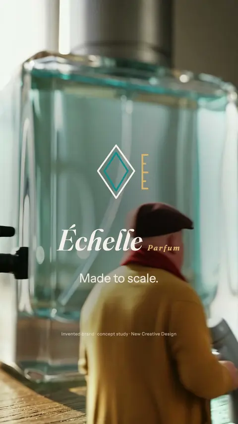 The end card over the closing macro: the Échelle Parfum mark and wordmark above the line Made to scale.