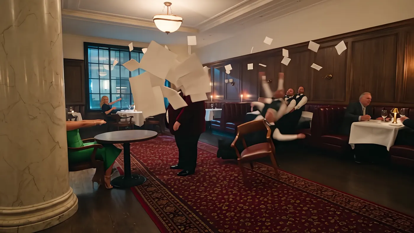 The release: napkins and menus blasting across the dining room, diners thrown back in their seats.