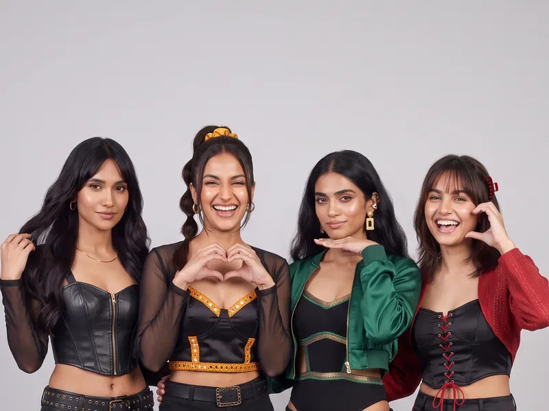 The four members of the KRIM virtual dance crew posing together in noir and gold